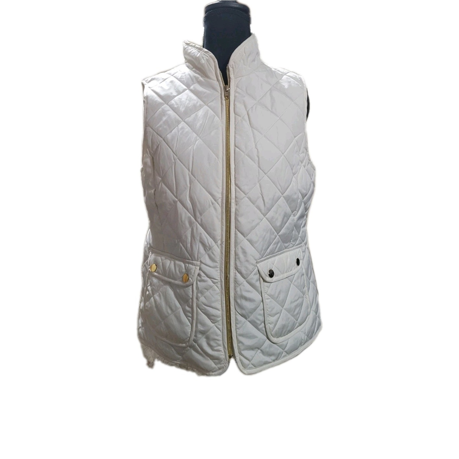 St Johns Bay Womens S White And Gold Quilted Puffer Equestrian Vest